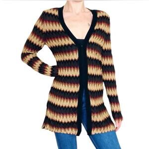 Vintage EXCLUSIVELY MISOOK Brown Neutral Chevron Y2K Long Cardigan Extra Small